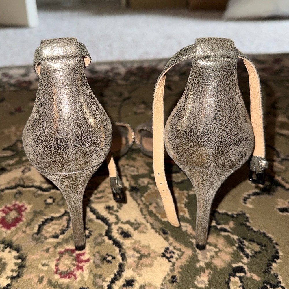 Tory Burch Keri Crackled Metallic Sandal Pewter Stiletto Heels - Picture 3 of 8